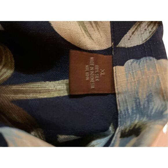 Tasso Elba Men's Button Down Shirt Collared Floral 100% Silk Navy Blue XL - Picture 4 of 11